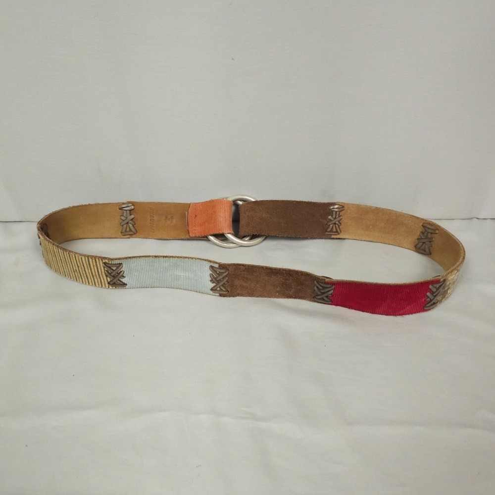 Vintage Lucky Brand Leather Belt Women 30 Inch Length Leather Corduroy Patchwork - Picture 3 of 15
